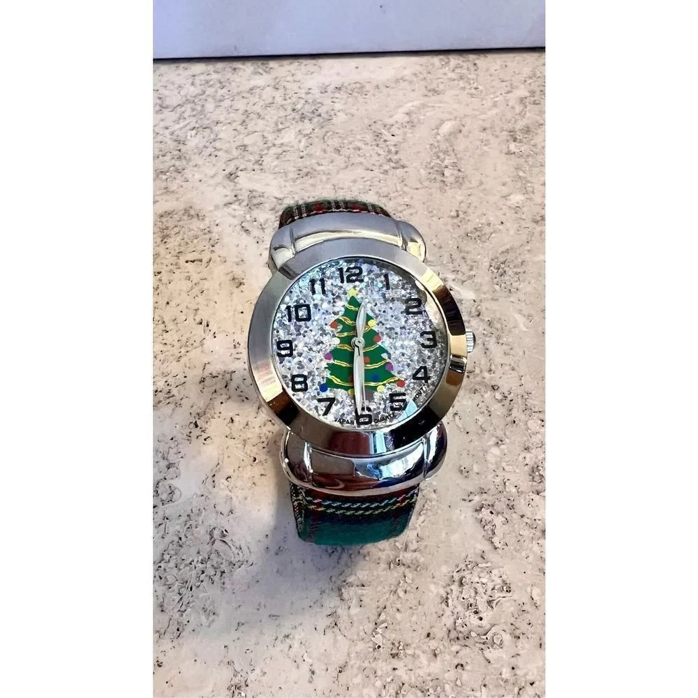 Vintage Sahil & Co Christmas Tree Quartz bracelet Watch Stainless Steel Holiday